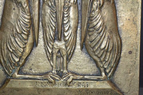 BRONZE PLAQUE 3 GROTESQUE BIRDS SIGNED W KOOPMANN1940 - ADDITIONAL PHOTO 1