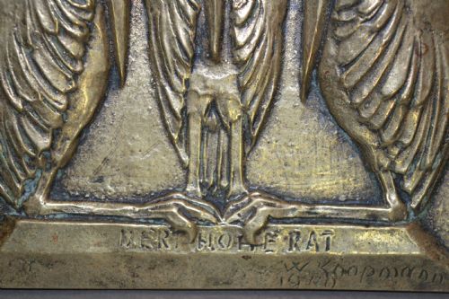 BRONZE PLAQUE 3 GROTESQUE BIRDS SIGNED W KOOPMANN1940 - ADDITIONAL PHOTO 3