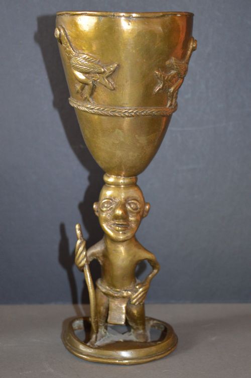 AFRICAN BENIN BRONZE CEREMONIAL GOBLETC1920 - ADDITIONAL PHOTO 3
