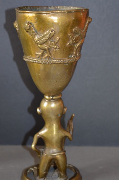 AFRICAN BENIN BRONZE CEREMONIAL GOBLETC1920 - ADDITIONAL PHOTO 8