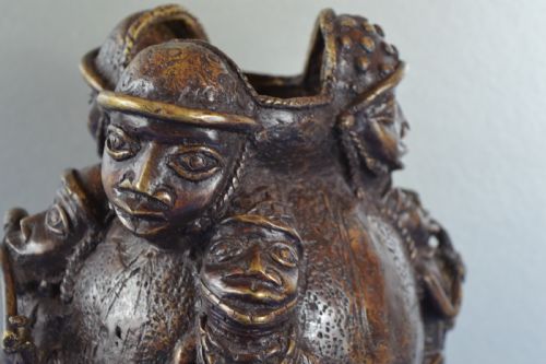 LARGE 25KG AFRICAN BENIN BRONZE CEREMONIAL POTC1920 - ADDITIONAL PHOTO 2