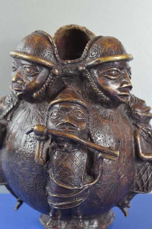 LARGE 25KG AFRICAN BENIN BRONZE CEREMONIAL POTC1920 - ADDITIONAL PHOTO 3