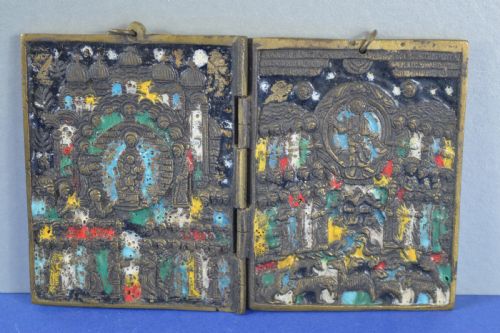 russian bronzeenamel travelling iconc1880 - CATEGORY: ANTIQUE METAL - DATED 19TH CENTURY