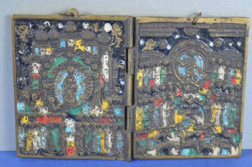 RUSSIAN BRONZEENAMEL TRAVELLING ICONC1880 - ADDITIONAL PHOTO 1