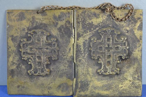RUSSIAN BRONZEENAMEL TRAVELLING ICONC1880 - ADDITIONAL PHOTO 4