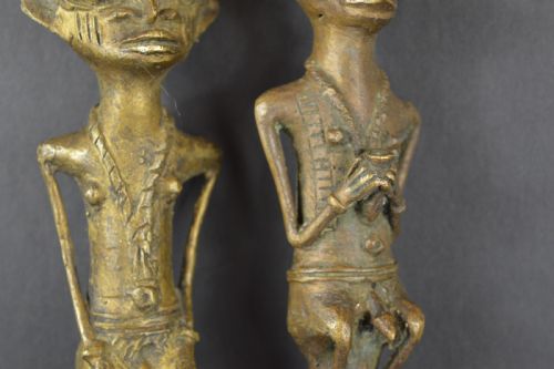 2 LARGE AFRICAN BRONZE YORUBA TRIBAL STAFFC1920 - ADDITIONAL PHOTO 4