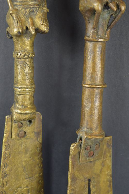2 LARGE AFRICAN BRONZE YORUBA TRIBAL STAFFC1920 - ADDITIONAL PHOTO 5