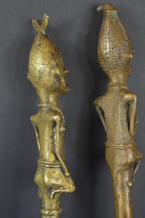 2 LARGE AFRICAN BRONZE YORUBA TRIBAL STAFFC1920 - ADDITIONAL PHOTO 8