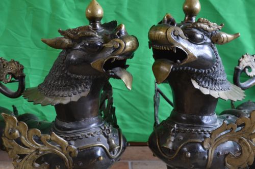 HUGE 35KG PAIR TIBETAN BRONZE TEMPLE LIONSFOO DOGSC1880 - ADDITIONAL PHOTO 1