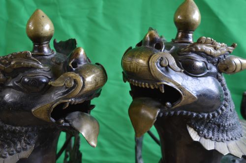 HUGE 35KG PAIR TIBETAN BRONZE TEMPLE LIONSFOO DOGSC1880 - ADDITIONAL PHOTO 5