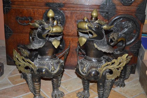 HUGE 35KG PAIR TIBETAN BRONZE TEMPLE LIONSFOO DOGSC1880 - ADDITIONAL PHOTO 22
