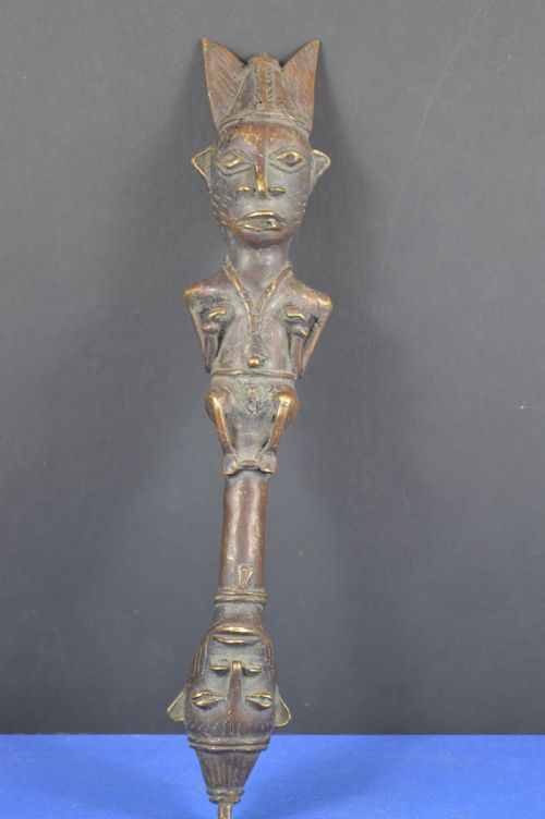 large 38cm african bronze fertility staffwandc1920 - CATEGORY: ANTIQUE METAL - DATED 1920