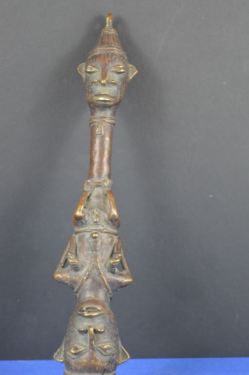 LARGE 38CM AFRICAN BRONZE FERTILITY STAFFWANDC1920 - ADDITIONAL PHOTO 5