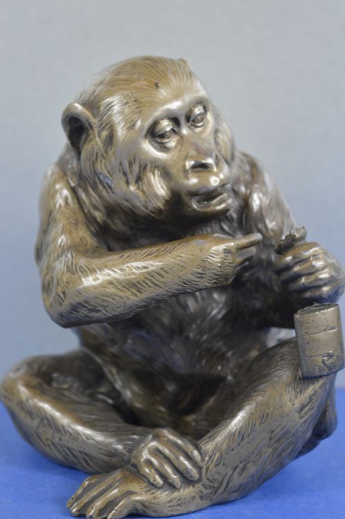 LARGE JAPANESE BRONZE MONKEY STATUE OKIMONOC1920 - ADDITIONAL PHOTO 1