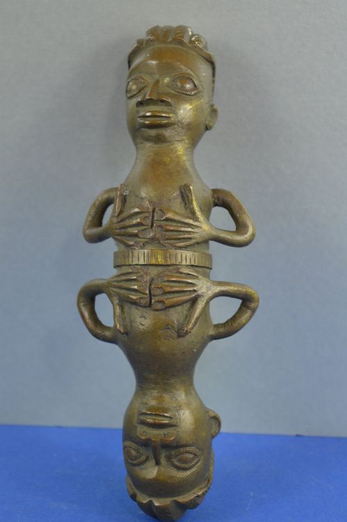 african benin double ended janus form bronze statue c1920 - CATEGORY: ANTIQUE METAL - DATED 1920