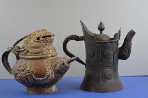 Tibetan Ceremonial Monks Ewer and Yak Butter Tea Pot,c1820
