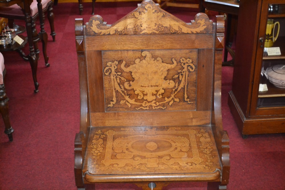Fine 19th Century Italianate Hall Chair, Poker Work Mask and Foliage Decoration, c 1870