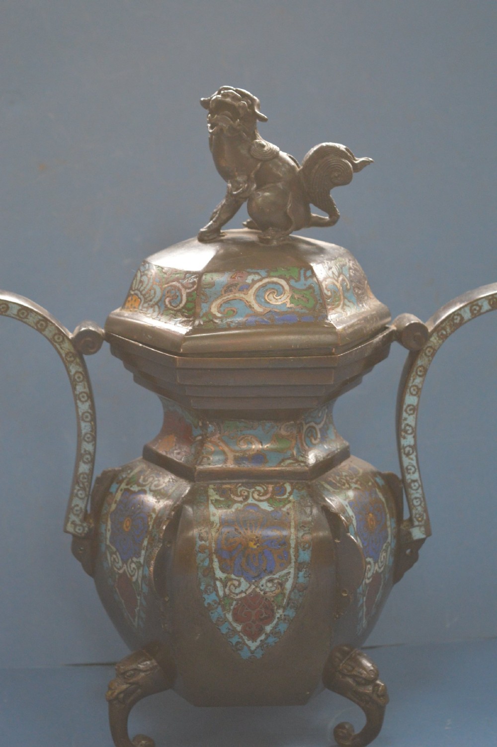 Large Chinese Bronze Cloisonné Lidded Censer, c1870