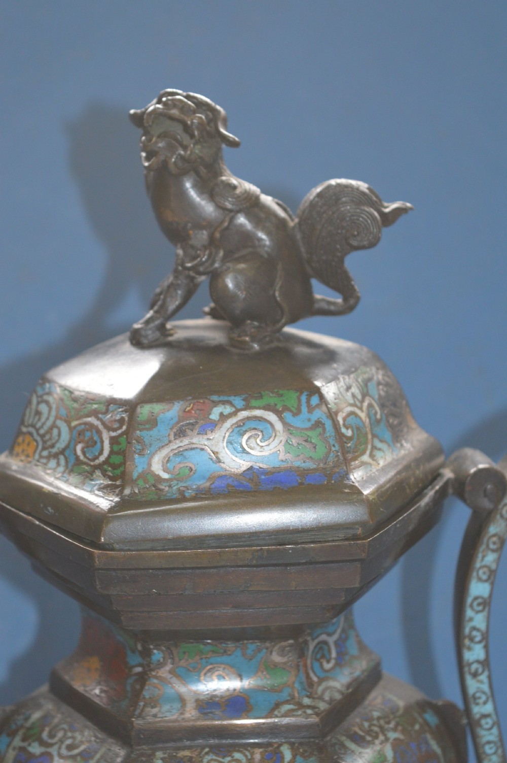 Large Chinese Bronze Cloisonné Lidded Censer, c1870 View II
