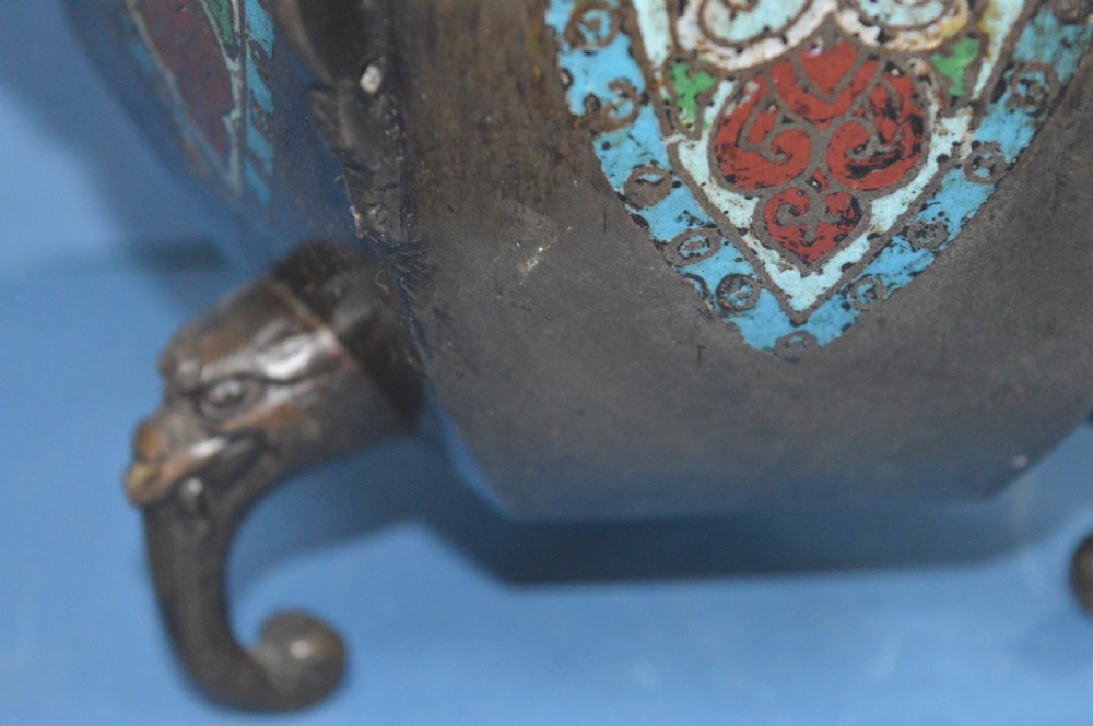 Large Chinese Bronze Cloisonné Lidded Censer, c1870 View IV