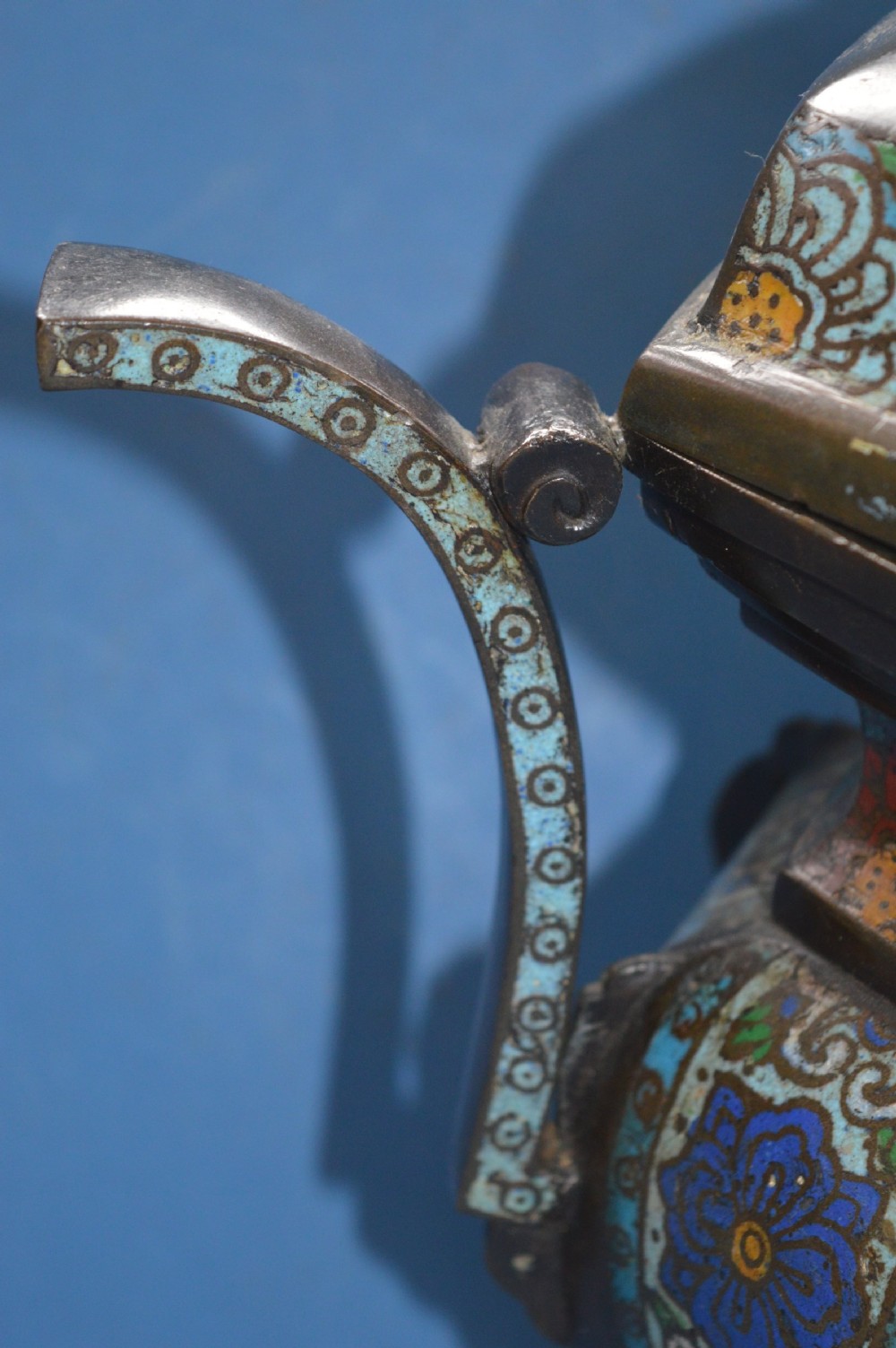 Large Chinese Bronze Cloisonné Lidded Censer, c1870 View V