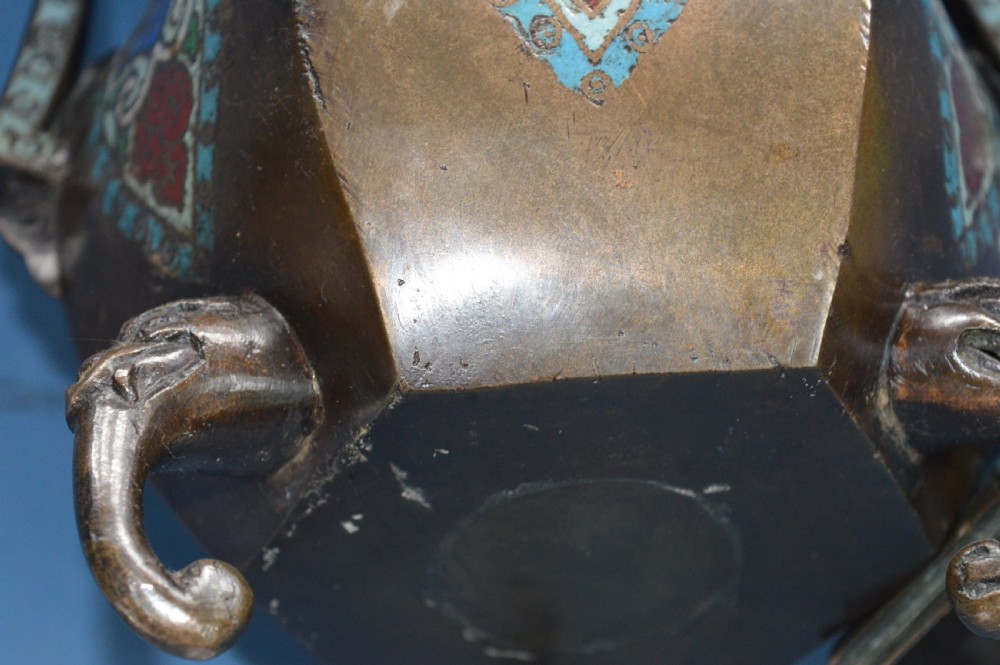 Large Chinese Bronze Cloisonné Lidded Censer, c1870 View VIII