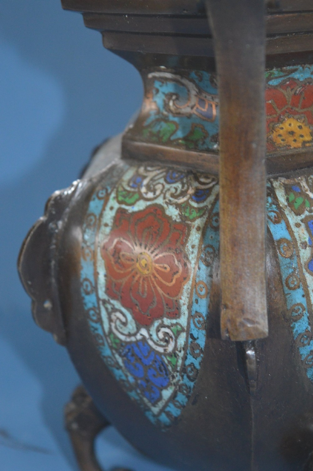 Large Chinese Bronze Cloisonné Lidded Censer, c1870 View XII