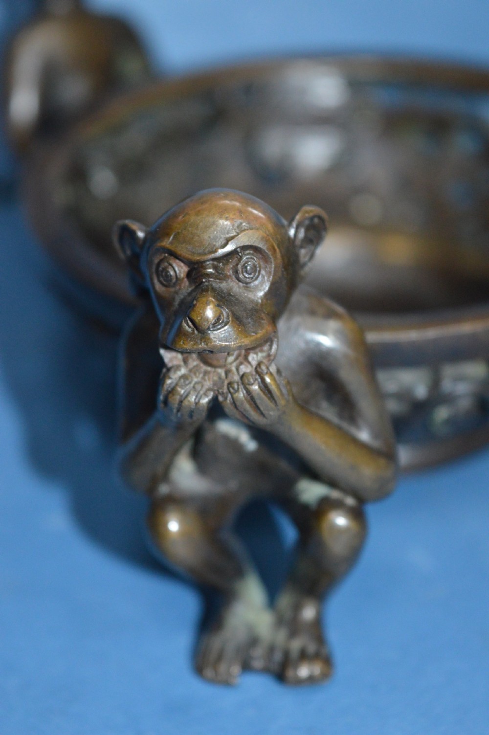 19th Century Japanese Bronze Bowl ,c1870,Figural Monkey Supports View II