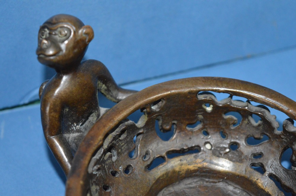 19th Century Japanese Bronze Bowl ,c1870,Figural Monkey Supports View III