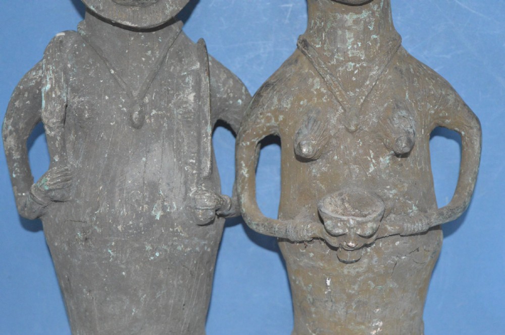Pair Large (8.4 kg) 19th Century African Benin Bronze Statues, c1890 View VII