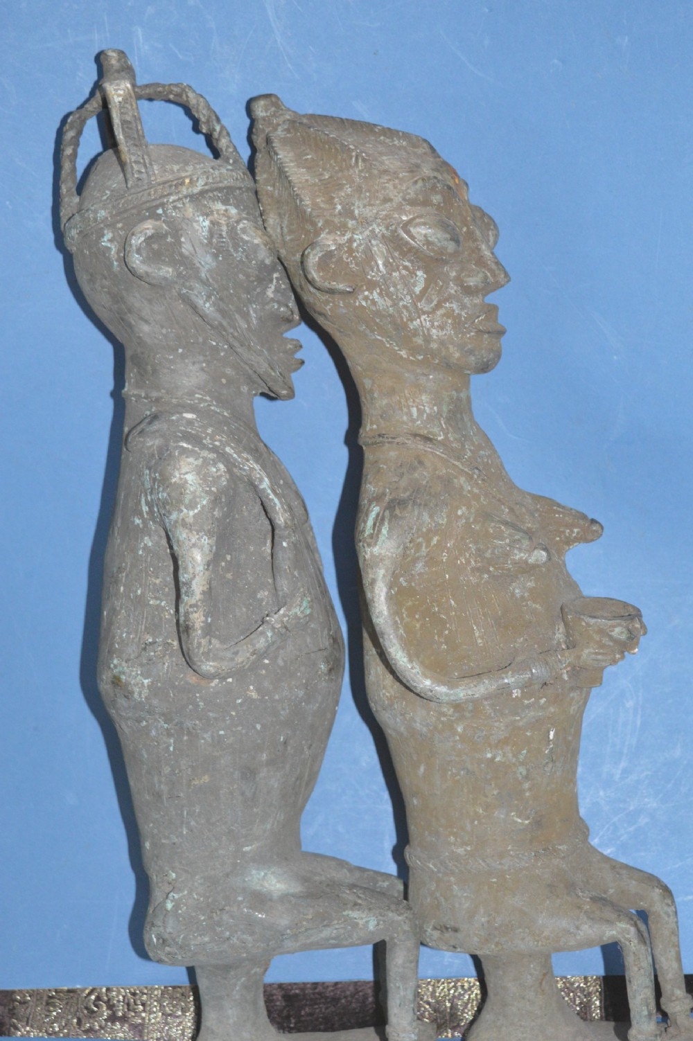 Pair Large (8.4 kg) 19th Century African Benin Bronze Statues, c1890 View X