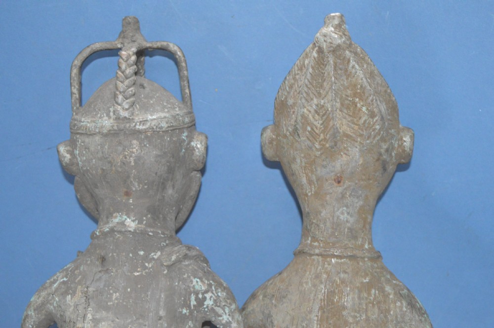 Pair Large (8.4 kg) 19th Century African Benin Bronze Statues, c1890 View XII