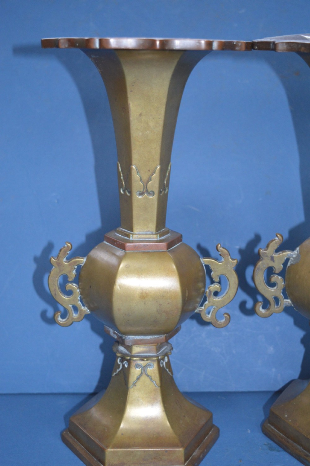 Pair Large (2.7 kg) 19th Century Chinese Bronze Vases,c1880 View II