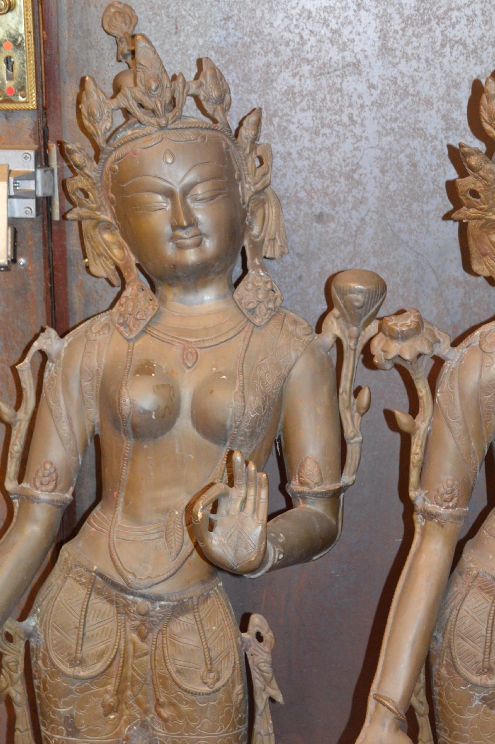 Pair Large (133cm) 19th Century Indian Bronze Statues,c1890 View II