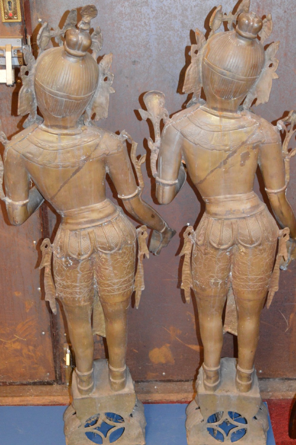 Pair Large (133cm) 19th Century Indian Bronze Statues,c1890 View VIII