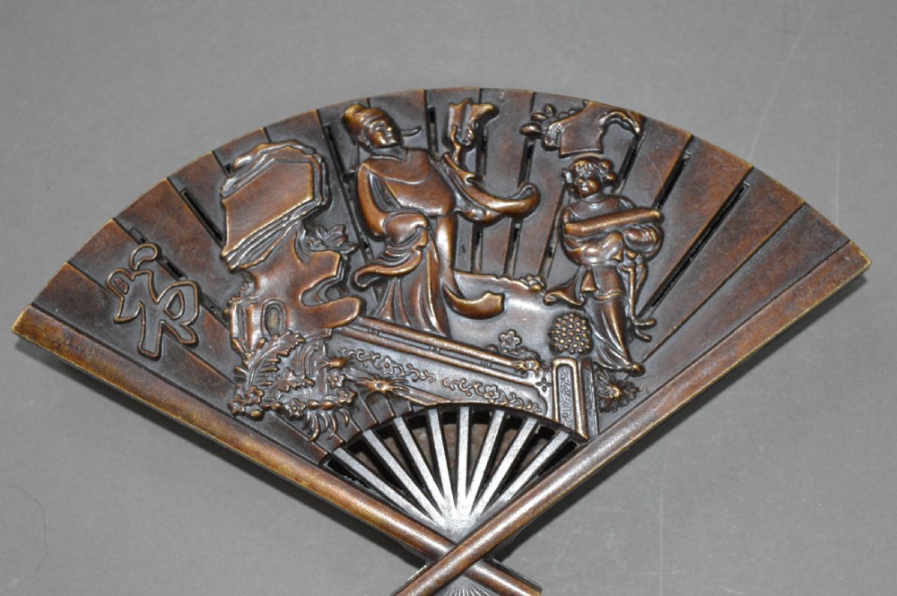 Japanese Bronze Fan Box, c 1890