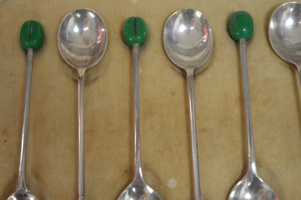 Boxed Set 6 Harrods Silver Coffee Bean Spoons,1936 View VII