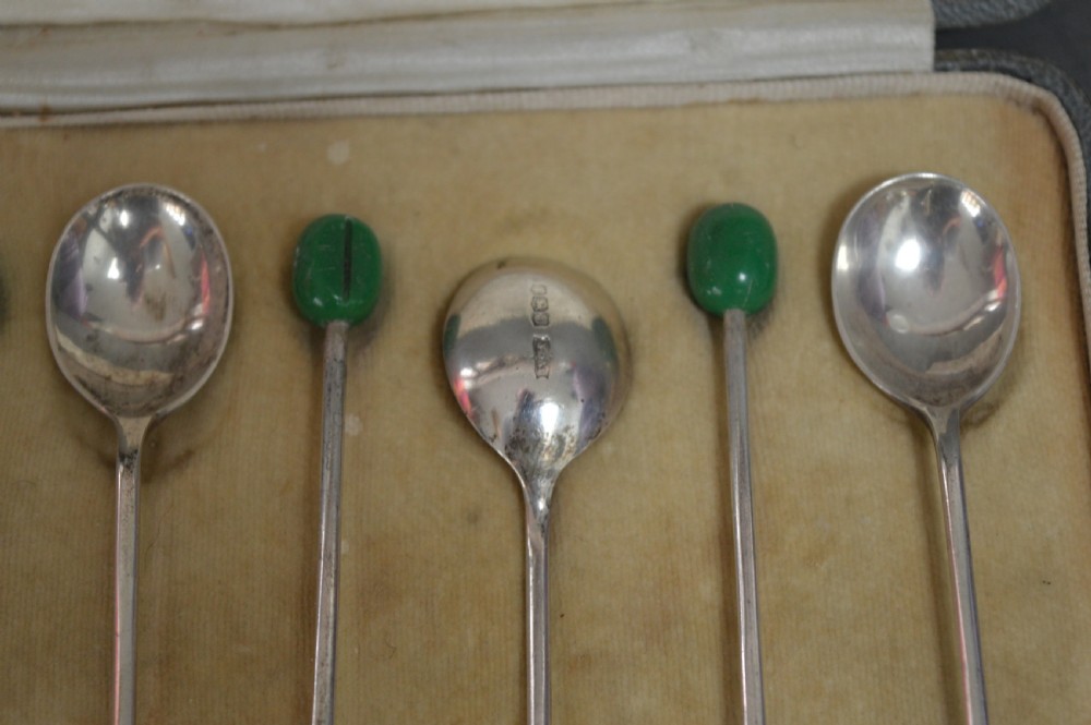 Boxed Set 6 Harrods Silver Coffee Bean Spoons,1936 View VIII