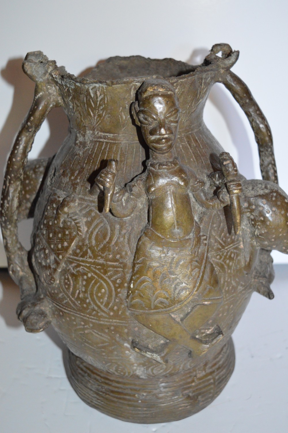 Large African Tribal Bronze Ceremonial Pot, c 1890 View X
