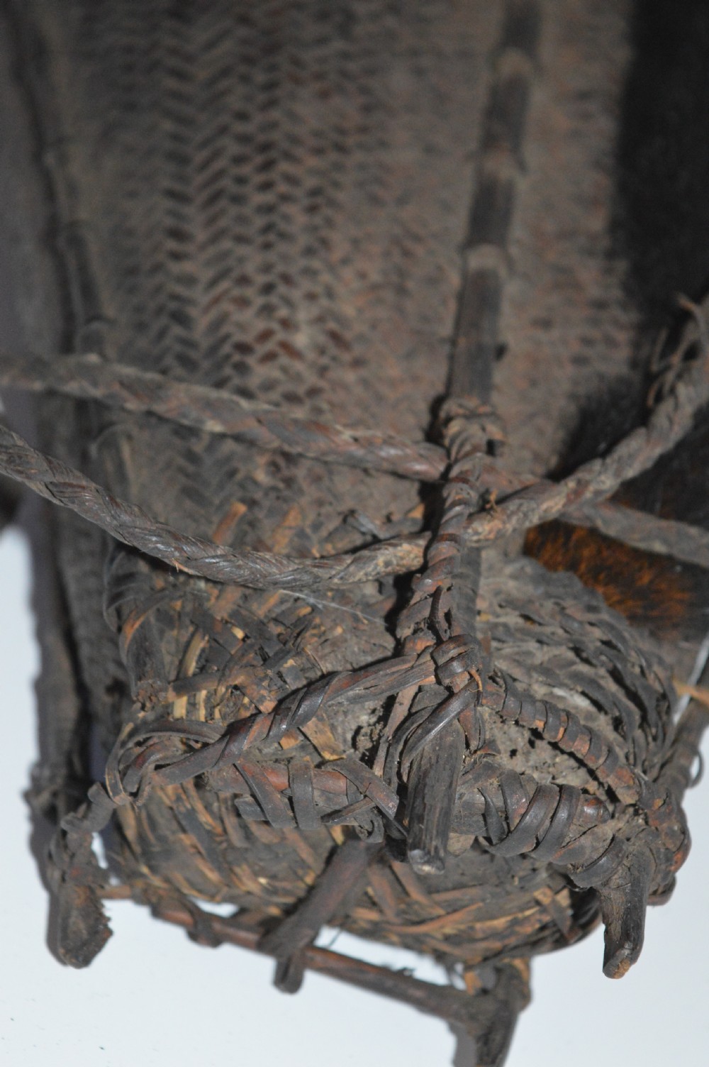 Dayak Headhunters Basket, c 1920,Monkey Head and Tail Decoration View VIII