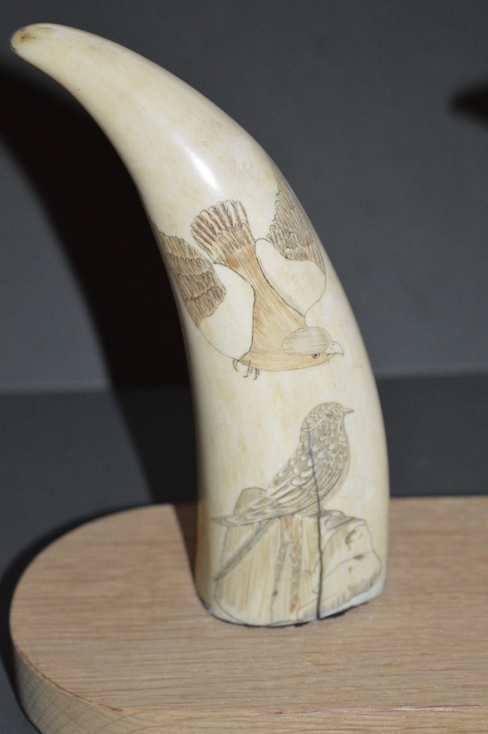 Pair 19th Century Scrimshaw Whale Teeth, c 1840 View II