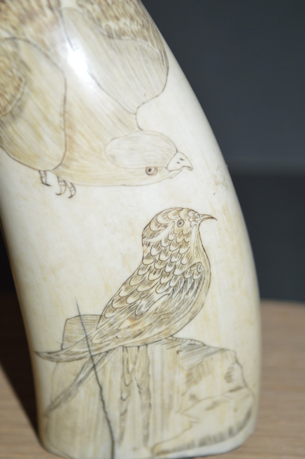 Pair 19th Century Scrimshaw Whale Teeth, c 1840 View V