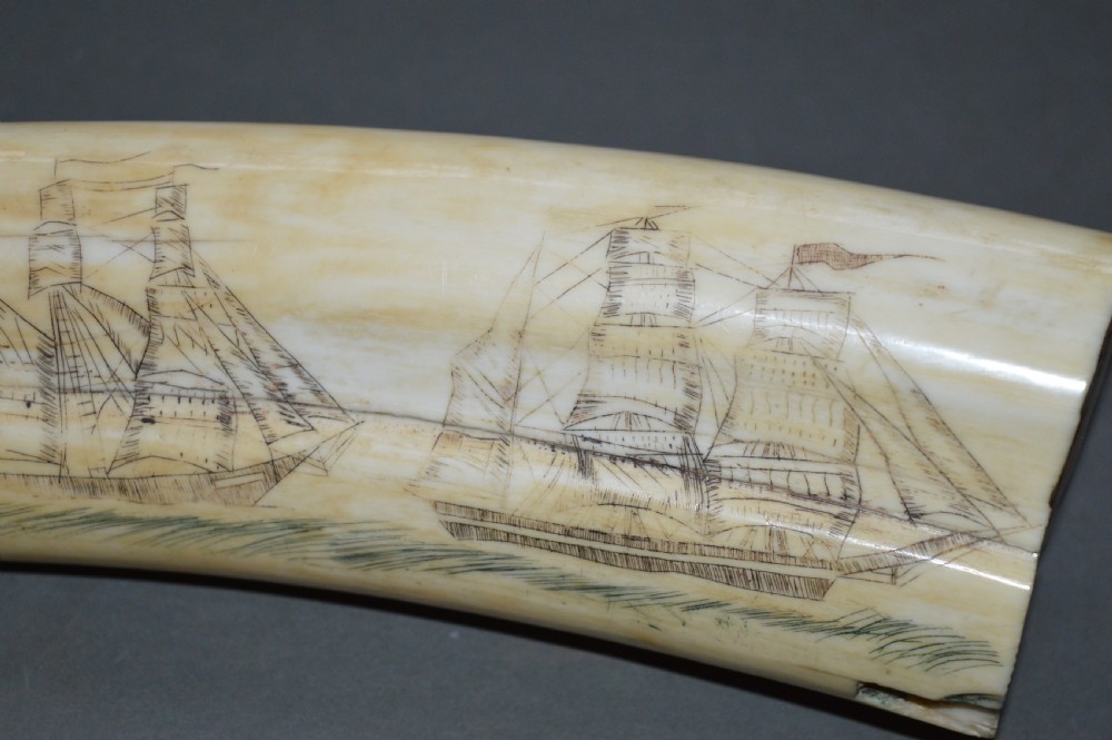 Walrus Tusk Scrimshaw,c 1860. Large 19th Century Example. View II