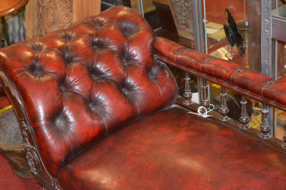 19th Century Leather Chaise Lounge, c 1840 View II