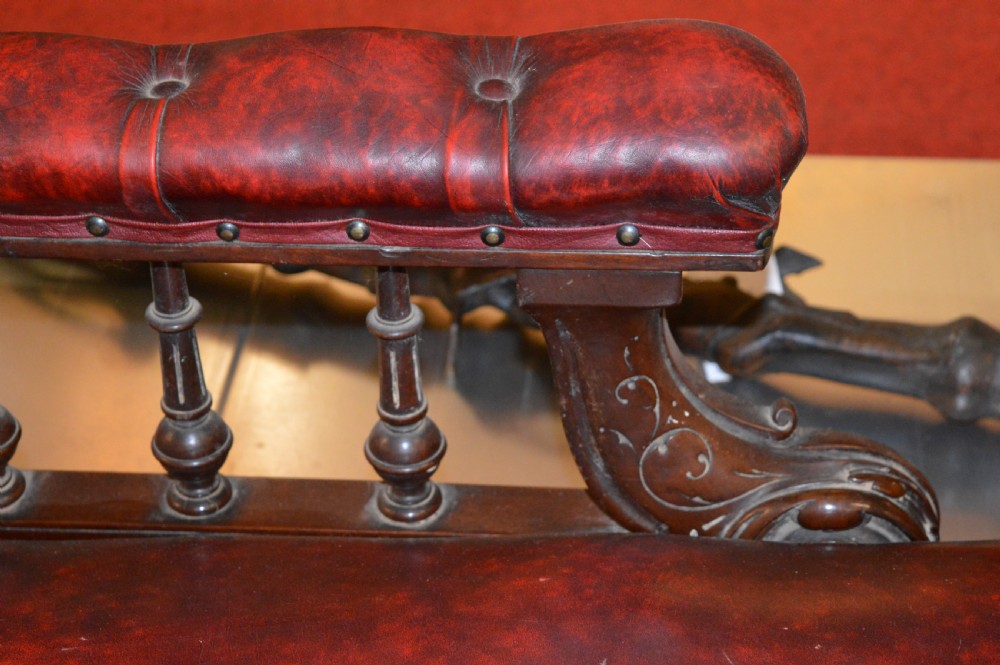 19th Century Leather Chaise Lounge, c 1840 View III
