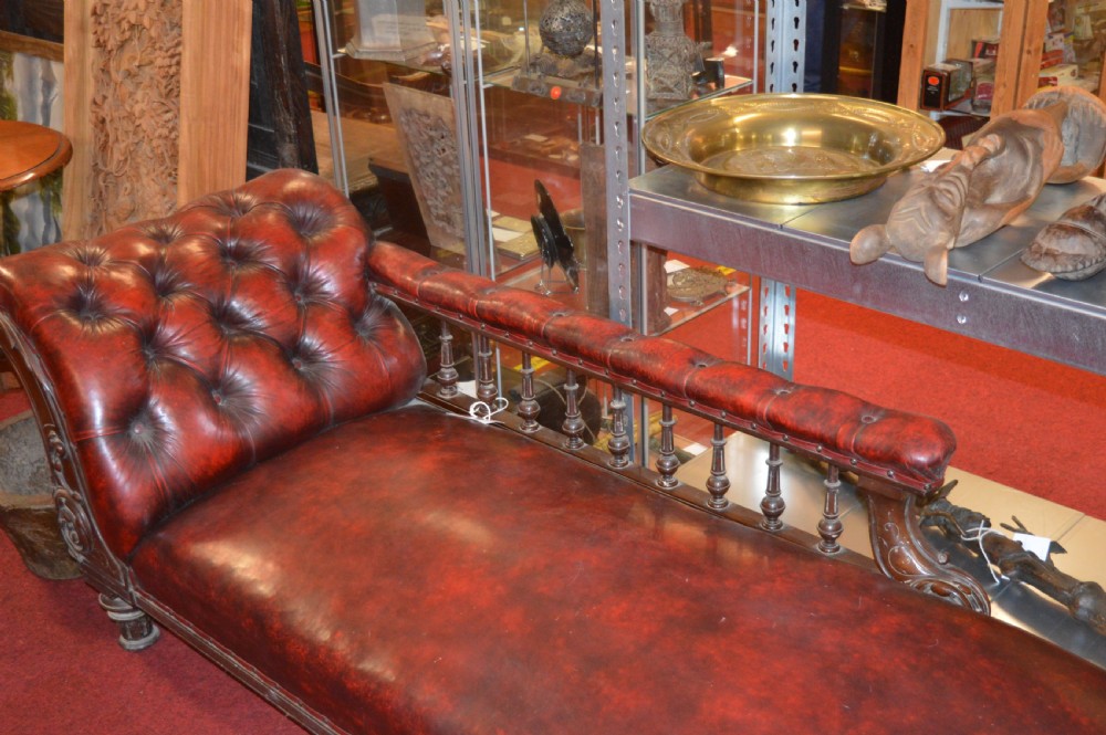 19th Century Leather Chaise Lounge, c 1840 View VII