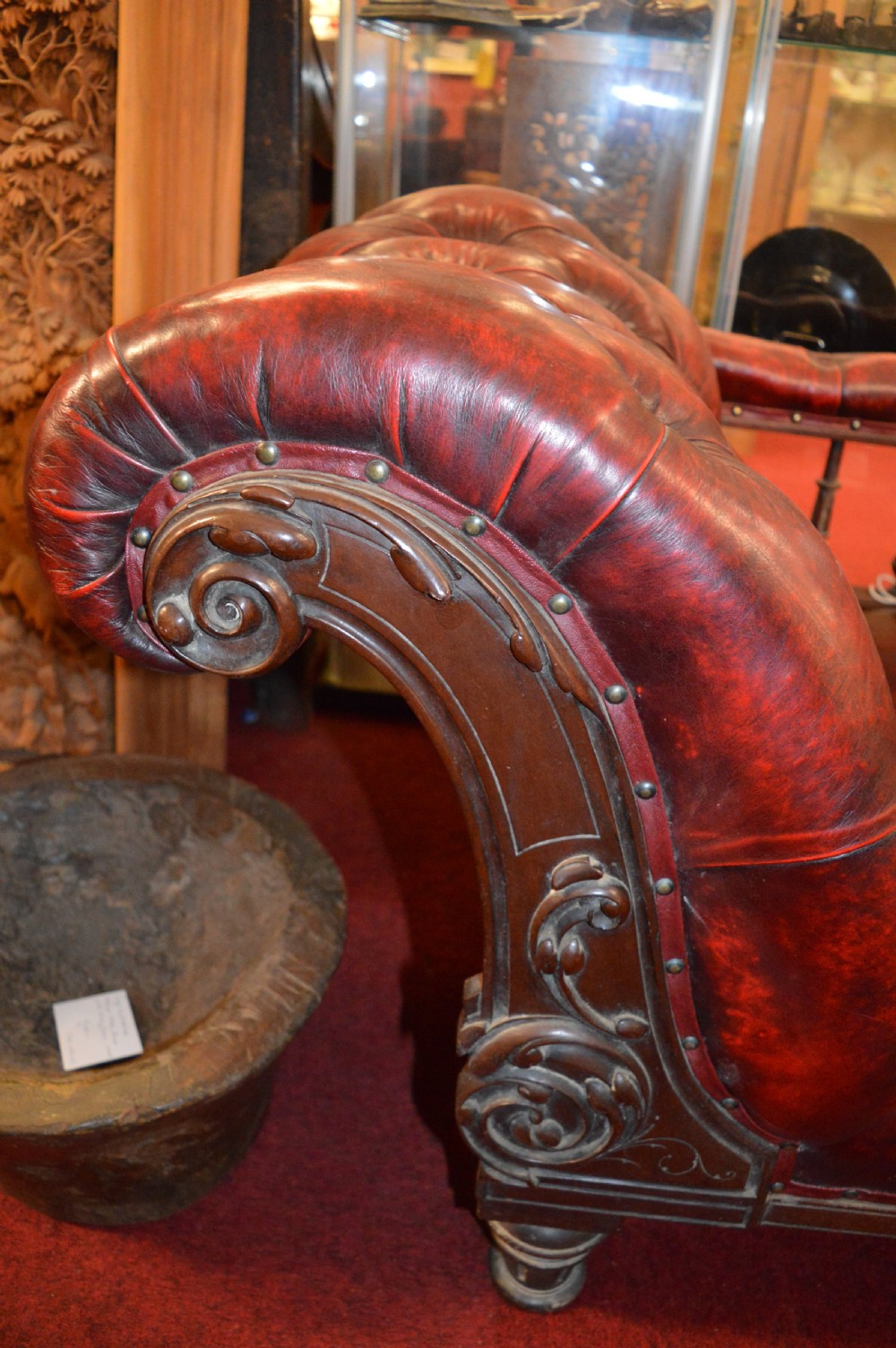 19th Century Leather Chaise Lounge, c 1840 View XI