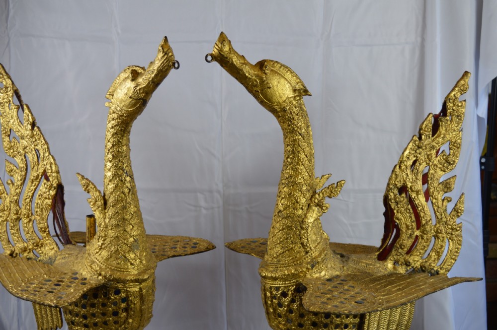 Pair  Huge Thai Bronze Hongsa Birds, c1890 View III
