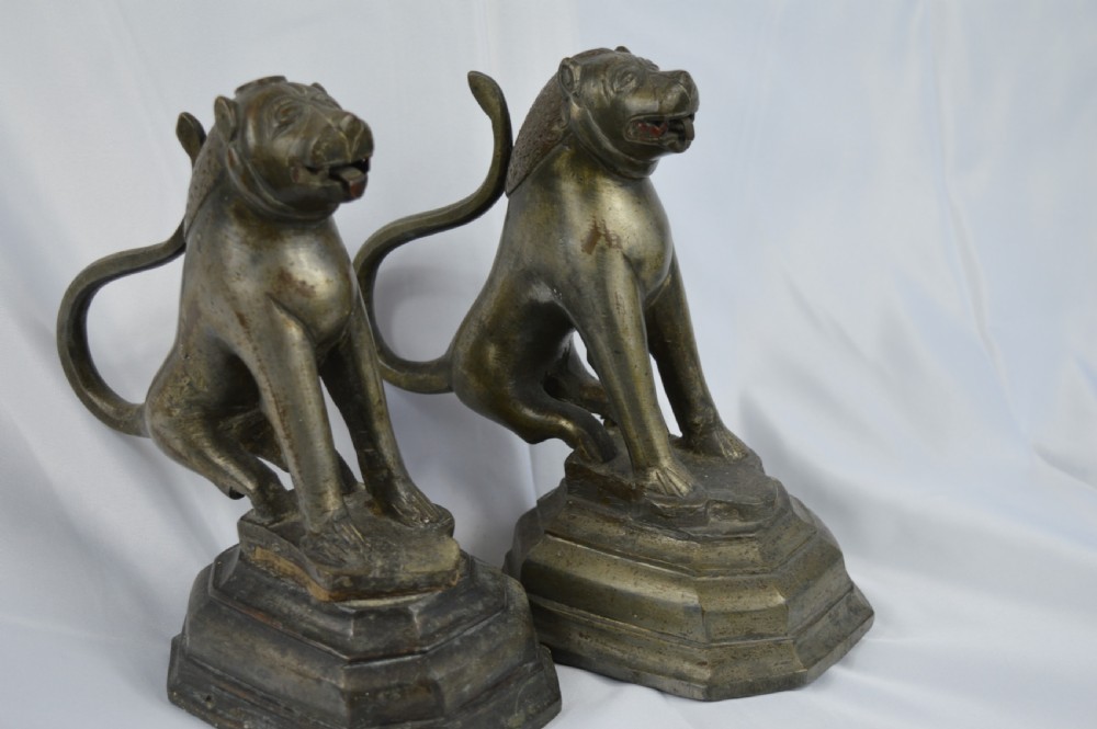Pair Large Bronze Indo Persian Lions, c1820 View II