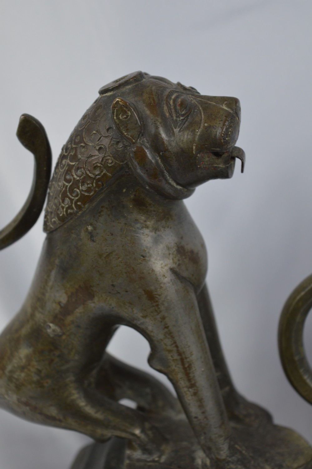 Pair Large Bronze Indo Persian Lions, c1820 View VII